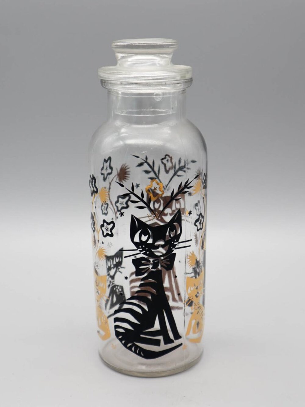 Vintage Mod Cat Glass Apothecary Jar w/ Lid Mid-Century Modern Atomic MCM Retro